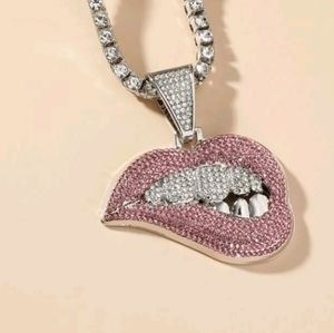 Rhinestone mouth charm necklace